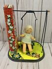 Vintage KAYEJIN Russian Wind Up Girl on Swing Tin Plate NO KEY