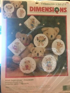 Dimensions Sweet Inspirations Sealed Crewel Kit 6 Ornaments 1996 Teddy Bears - Picture 1 of 12