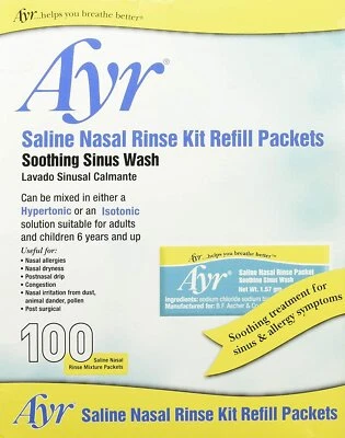 Ayr Saline Nasal Rinse Kit Refill Soothing Multi Use Wash Allergy Relief 100ct - Изображение 1 из 2