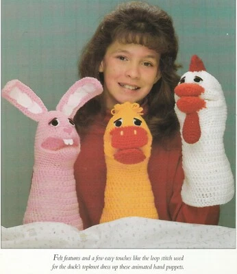 Títeres de mano de pollo, conejito y pato - 12" de alto - patrón de ganchillo SOLO Foto 1 de 2