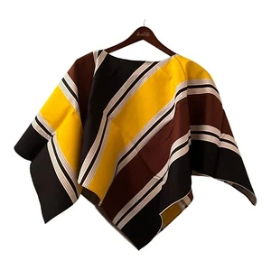 Poncho Vintage braun schwarz weiß gelb gestreift Tunika 100% Baumwolle von Lady Heritage - Bild 1 von 3