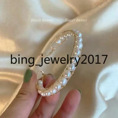 Pulsera Retro Fresca Natural Akoya AAA 6-7mm Perla Blanca Ajustable Oro 14k Foto 1 de 4