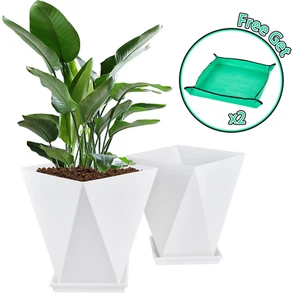 Gardrium 13in Plastic Planters Large Flower Plant Pots Indoor Outdoor White - Picture 1 of 5