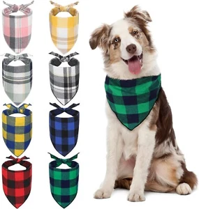 8 Pack Adjustable Plaid Dog Bandanas Durable and Washable Pet Scarves - Picture 1 of 4