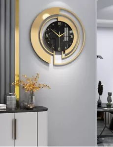 Large Black & Gold Silent Luxury Wall Clock 45cm Decorative Modern Metal Clock - Picture 1 of 6