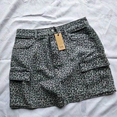 Hush. Grey Leopard Print.  Cargo Mini Skirt. Brand New £55.00. Denim Skirt - Image 1 of 4