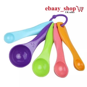 Juego de 5 cucharas medidoras utensilios de cocina de plástico cucharadita herramienta para hornear - Imagen 1 de 2