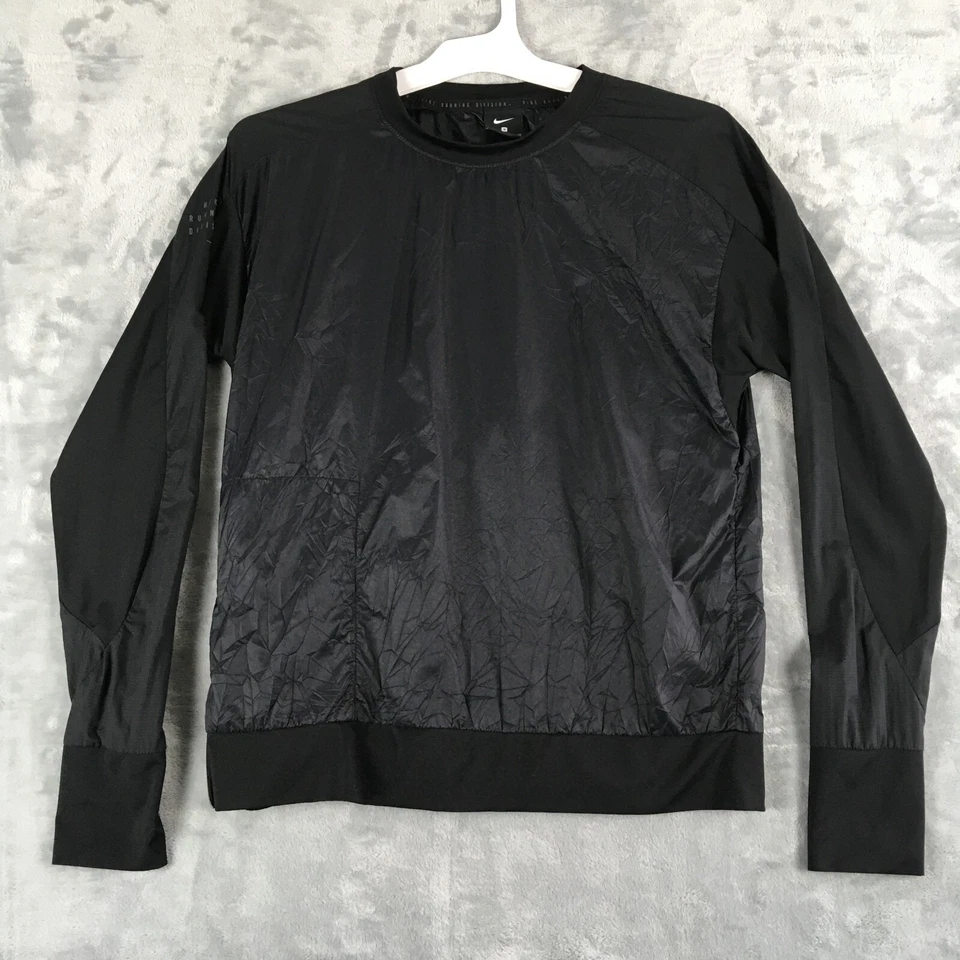 Chaqueta Pullover NIKE Running Division Para Mujer S Peso Pluma Negra Agujero para Pulgar Foto 1 de 4