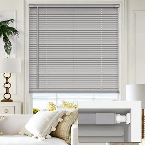 1" Vinyl Mini Blinds, Cordless Blinds for Windows, Shades, 30" W x 48" H, Grey - Picture 1 of 6