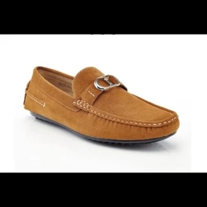 NIB Franco Vanucci Drive Mens 9 M Black Pierced Tan Suede Cushion Slip on - Picture 1 of 10