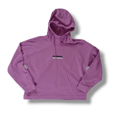 Columbia Mujer Sudadera con Capucha Recortada Cuadrada Calce Relajado Rosa Púrpura Pullover Talla M Foto 1 de 4