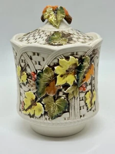 Vintage Lefton Basket Weave Small Canister Autumn Leaves 7277 7.5” High - Picture 1 of 11