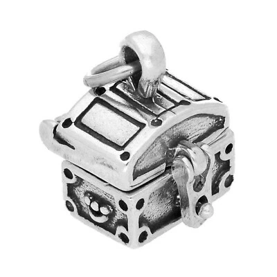 Colgante medallón colgante con dije de plata esterlina maciza 925 3D cofre del tesoro móvil Foto 1 de 2