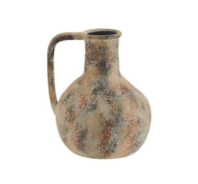 Beige Washed Terracotta Vase Handle Rustic Jug Dried Flowers Henna Black15x20cm - Image 1 of 3