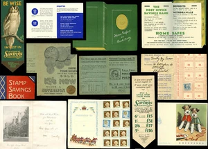 GB POST OFFICE SAVINGS STAMPS CARDS + EPHEMERA P.O CHRISTMAS CARD etc 1920-60 - Picture 1 of 30