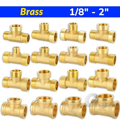 1/8" - 2" BSP Brass T Piece 3 Way Tee Male Female Thread Pipe Fitting Connector - Image 1 of 4