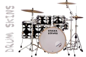 Drum Wrap Percussion Shell Cover Bass Kick Snare Tom DIY-Black & White Skull 353 - Picture 1 of 11