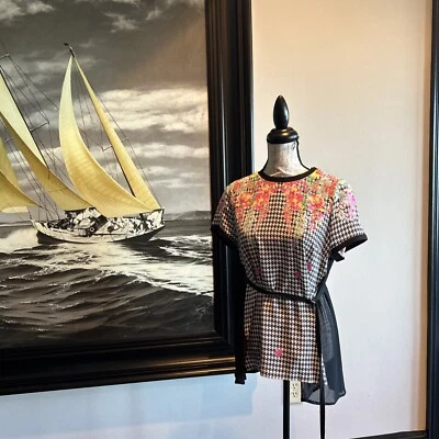 L.A.M.B. Por GWEN STEFANI PATA DE GALLO túnica de malla floral TOP camisa M Foto 1 de 4