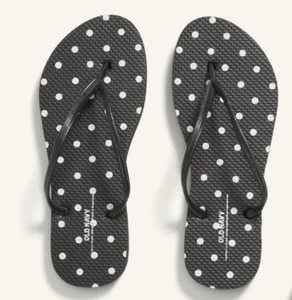 NEW Old Navy Plant-Based Flip Flops Sandals Black with White Dots Women 7 8 9 - Picture 1 of 4