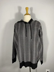 Joie Black and White Hoodie Sweater Chevron Pullover Sweater Size 1X - Picture 1 of 5