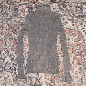 Evelyn Grace Cashmere 100% Cashmere Ribbed Turtleneck Sweater In Gray SZ L NWT - Picture 1 of 3