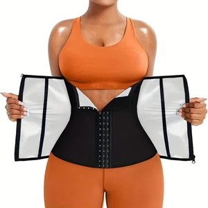 Solid Front Buckle & Zipper Waist Trainer Trimmer Belt, Breathable Tummy Control - Picture 1 of 24