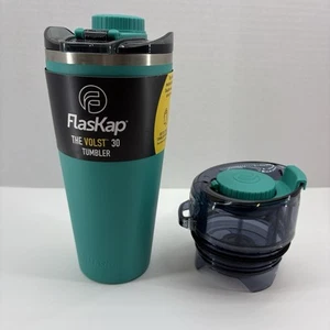 Flaskap Volst 30 oz Tumbler with Madic 6 Liquor Kap Cap w/ Fun Button Teal - Picture 1 of 11