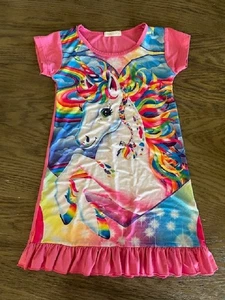 NO LABEL NIGHTGOWN S/S BRIGHT PASTELS UNICORN PRINT 5 GENTLY WORN - Picture 1 of 4
