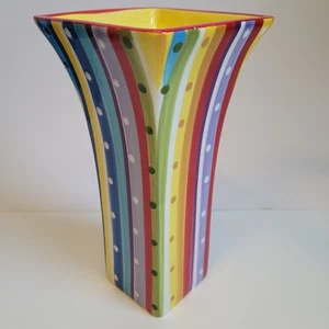 FTD Carnival Stripe Vase Vintage Multicolor Flare Top Ceramic 1990s See Descript - Picture 1 of 15