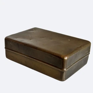 Vtg Solid Brass Small Trinket Box Storage 4.25"x 3"x1.5" Patina Wear Cigarette? - Picture 1 of 4