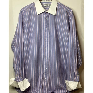 VTG Burberrys of London Blue Stripe Dress Shirt 17 1/2 35 Cotton Imported Fabric - Picture 1 of 12