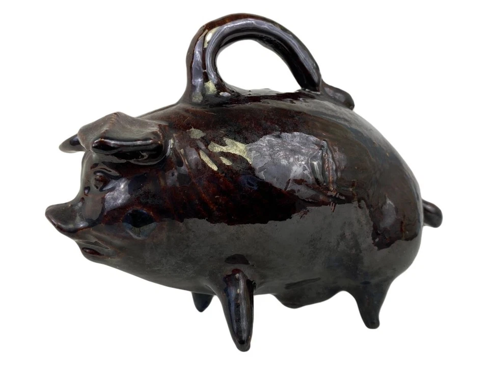 Antique 19thC Redware Pottery Americana Primitive Folk Piggy Figural Still Bank - Image 1 of 4