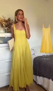 ZARA ZW Collection Square Neck Pleated Dress Mid-Yellow 3024/375 S (need new zip - Picture 1 of 7