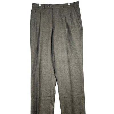 Jos A Bank Pants Mens 36 Brown Wool Dress Slacks Pleated Made In Canada 36x36 - Image 1 of 4