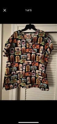 Fall Theme Scrub Top Size 2X - Image 1 of 4