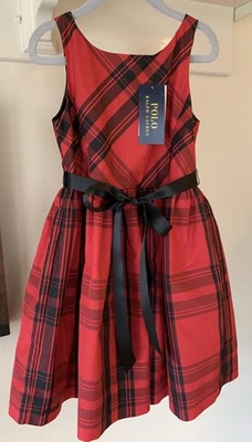 Girls Polo Ralph Lauren Red & Black Plaid Dress Party Size 5 Taffeta Style NWT - Image 1 of 4