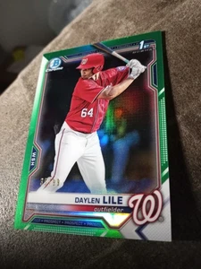 MINT 2021 Bowman Draft Daylen Lile Rookie Chrome Green Refractor 1st #/99 Nats - Picture 1 of 2