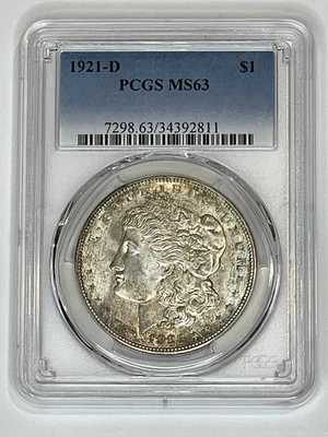 1921-D Morgan Silver Dollar $1 PCGS MS63 ~ Beautiful Coin ~  Free Shipping - Image 1 of 2
