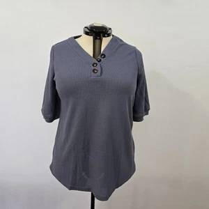 Bloomchic t-shirt donna grande mezza manica waffle maglia dettaglio bottoni viola nuova con etichetta - Foto 1 di 8