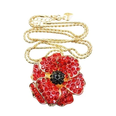 Collar Betsey Johnson Broche Amapola Cristal Rojo/Colgante Tono Dorado Foto 1 de 2