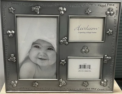Heirloom Silvertone Baby Picture Frame 3 Opening Collage 10x8" UNUSED - Image 1 of 4
