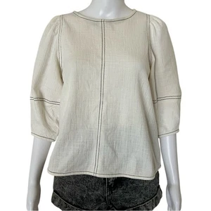 Current Air Beige Ivory Puff Sleeve Boho Peasant Loose FIt Blouse Top SP - Picture 1 of 8