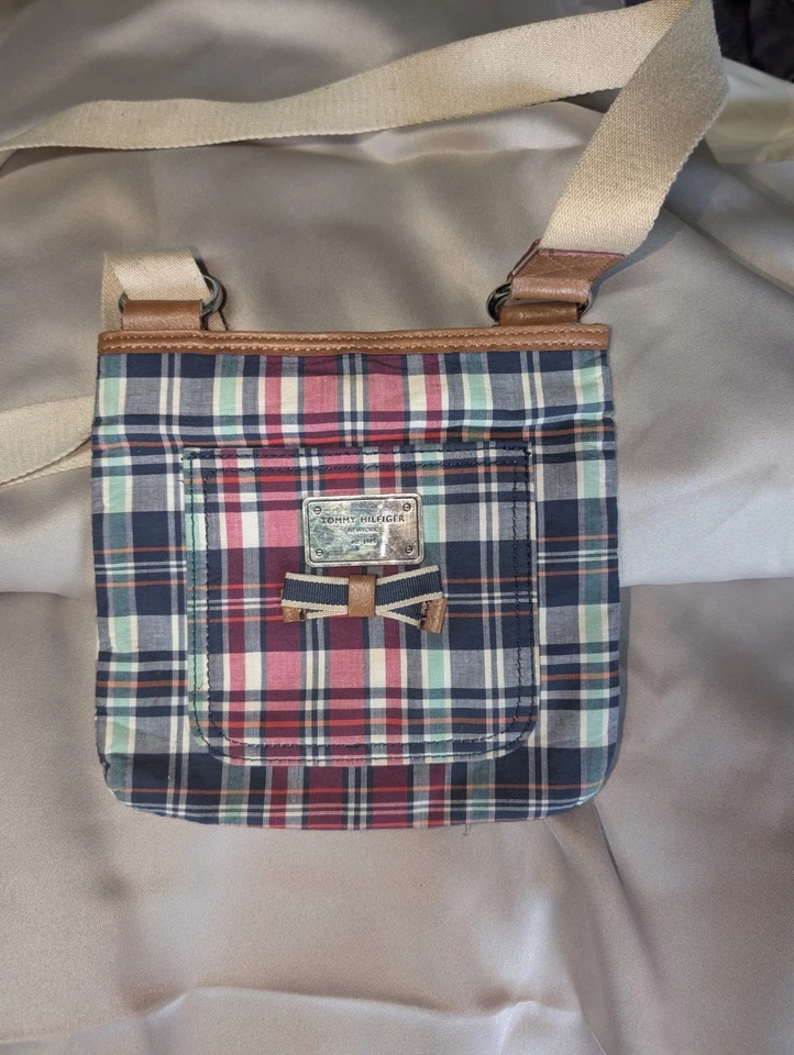  Tommy Hilfiger Women's Red White Blue Plaid Small Handbag Crossbody Purse - Image 1 of 1
