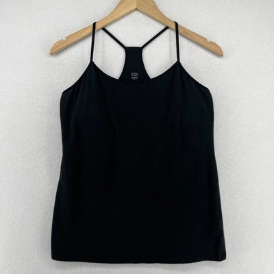 EILEEN FISHER Tank Top M Organic Cotton Jersey Racerback Shelf Bra Black USA - Image 1 of 4