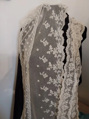 Lot ancien de 4 dentelle tulle brodé. Dimensions dans le descriptif  - Photo 1/4