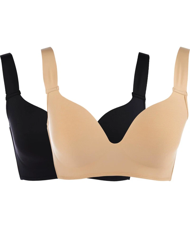 Rhonda Shear 2-pack "Curvology" Bra w/ Adjustable Straps Black/Beige — 第 1/1 张图片
