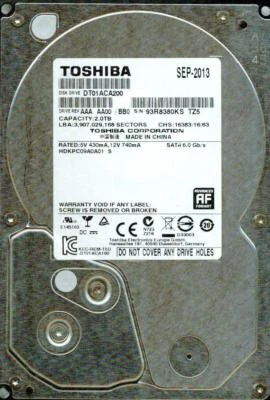 DT01ACA200,  AAA AA00/BB0  TOSHIBA SATA 2TB  - Image 1 of 3