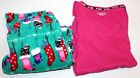 Joe Boxer Women's Cat Kitten Stocking Christmas Holiday Pink/Green Pajama Set