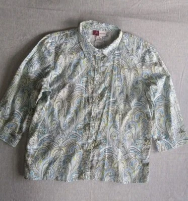 JM Collection 16P Paisley Floral Buttons Down Quarter Sleeved  Pure Cotton Shirt - Image 1 of 4