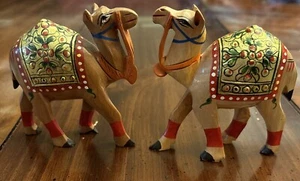 Vintage Wooden Hand Painted  Hand Carved Camel Sculpture Figurine 4” - Picture 1 of 12